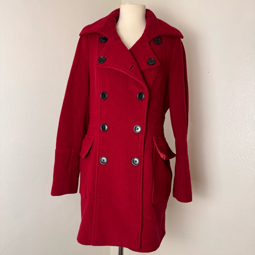 Andrew Marc New York Scarlet Red Military Precise Wool Coat Jacket Size 6